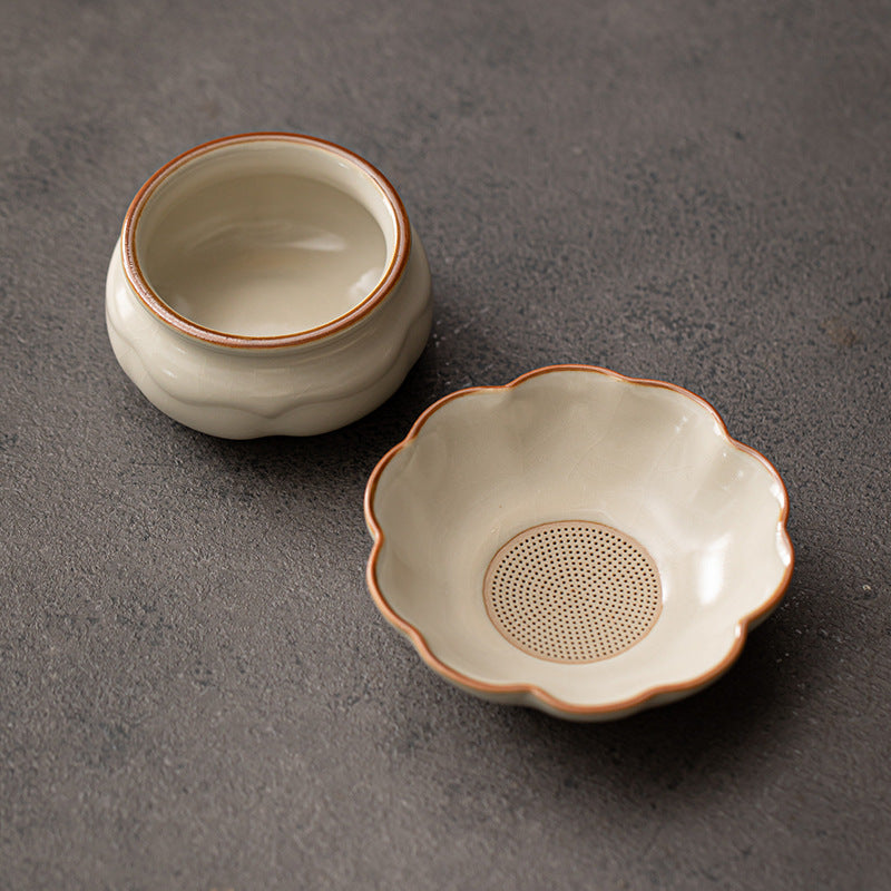 Ru Kiln Beige Tea Strainer for Tea Leaves & Dregs (Accessory for Kung Fu Tea Set, Crackled Surface Can Be Nurtured, High - end Light Luxury Premium Product)