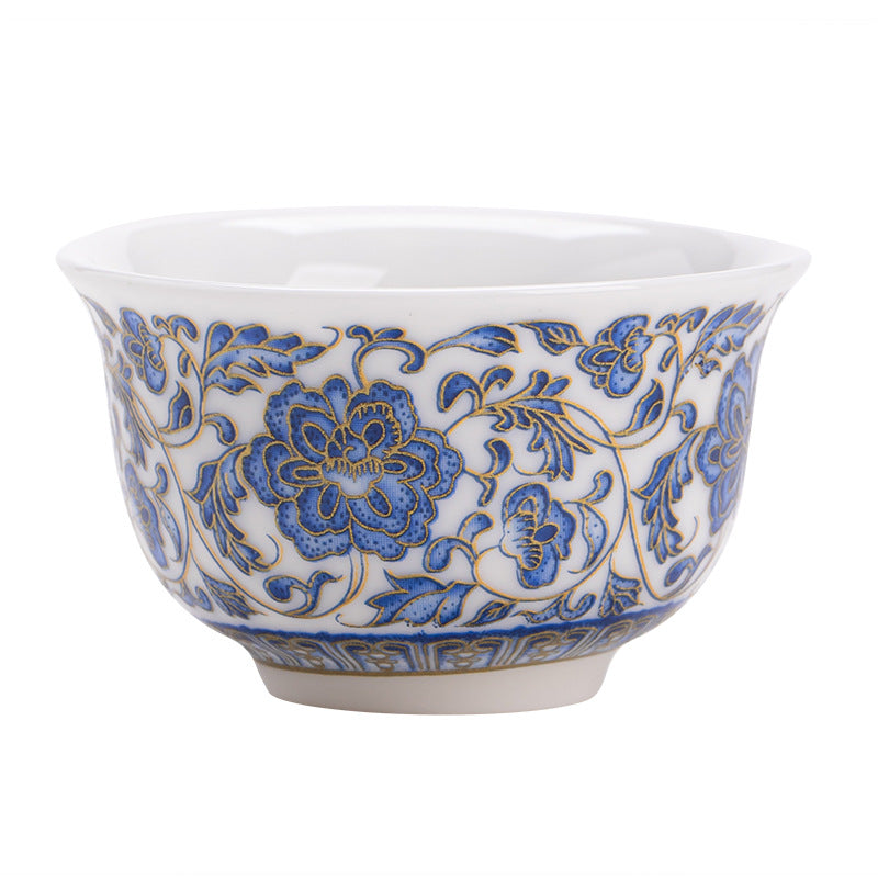 Blue and White Porcelain Tea Cup for Tea Tasting (Host Cup with Entwined Lotus Pattern, High - Grade Porcelain Light Luxury Personal Tea Bowl, Weighty Single Cup for Household Use)