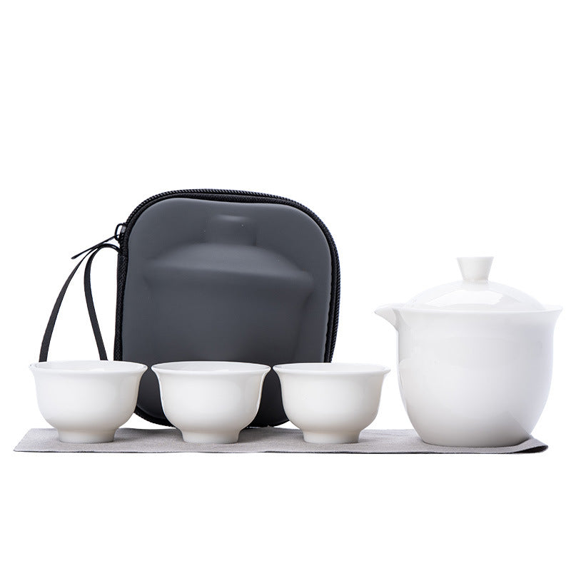 Luxury Yangzhiyu Porcelain Travel Kung Fu Tea Set (1 Teapot + 3 Cups), Portable for Outdoors, High - end Business & Memorial Gift