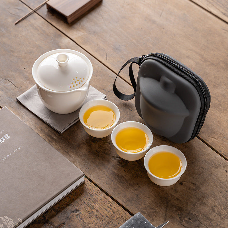 Luxury Yangzhiyu Porcelain Travel Kung Fu Tea Set (1 Teapot + 3 Cups), Portable for Outdoors, High - end Business & Memorial Gift