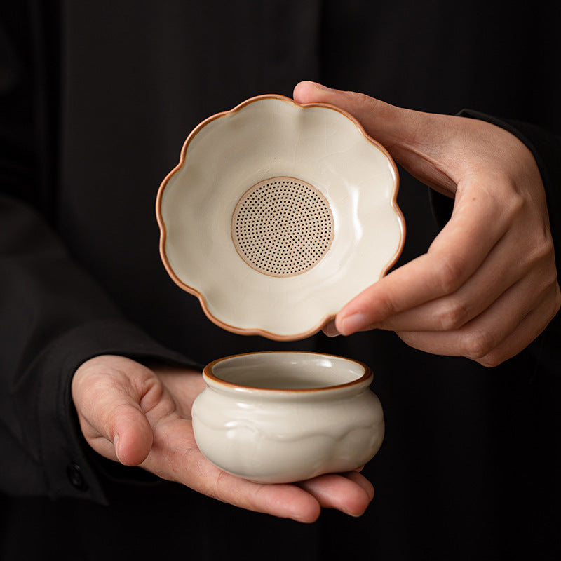 Ru Kiln Beige Tea Strainer for Tea Leaves & Dregs (Accessory for Kung Fu Tea Set, Crackled Surface Can Be Nurtured, High - end Light Luxury Premium Product)